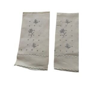 Vintage Hand Towels/Napkins Set of 2 White Silver Floral Butterfly Scalloped 21"